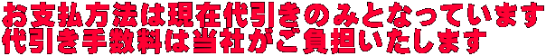 お支払方法は現在代引きのみとなっています 代引き手数料は当社がご負担いたします